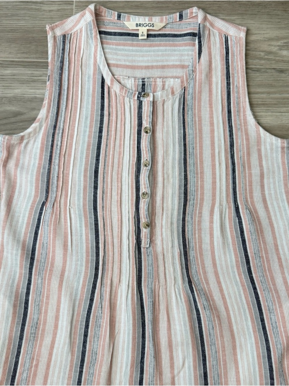 Briggs New York Sleeveless Striped Henley Linen Blend Dress - Picture 5 of 7
